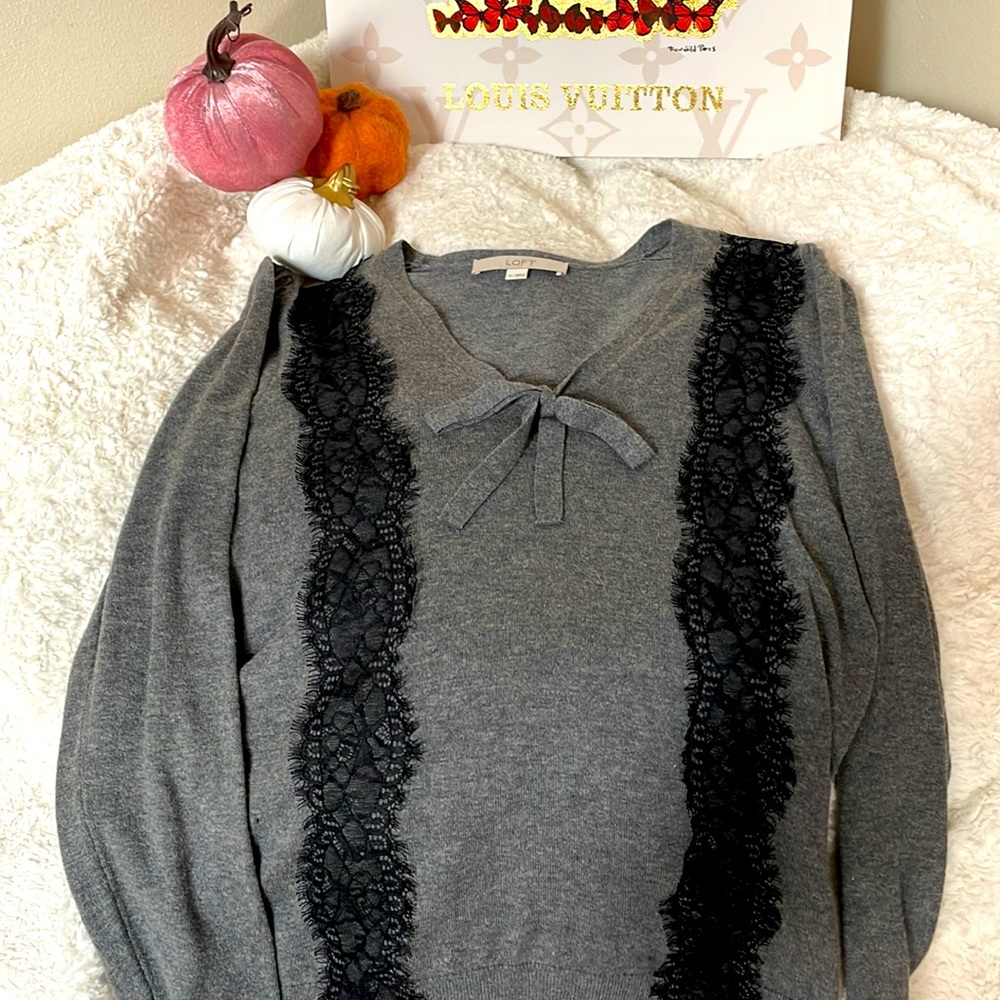 Loft Sweater with black lace detail